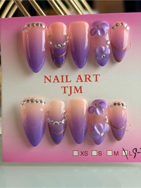 Purple Ombre Nail Art Set with Rhinestones-Large